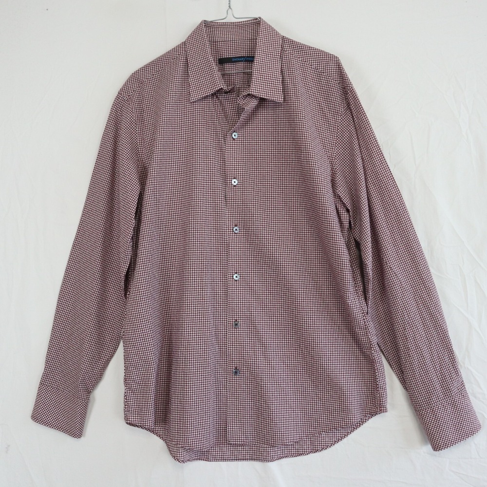 Zachary Prell Shirt‎ Mens Large Business Casual Button Up Red Plaid Long Sleeve